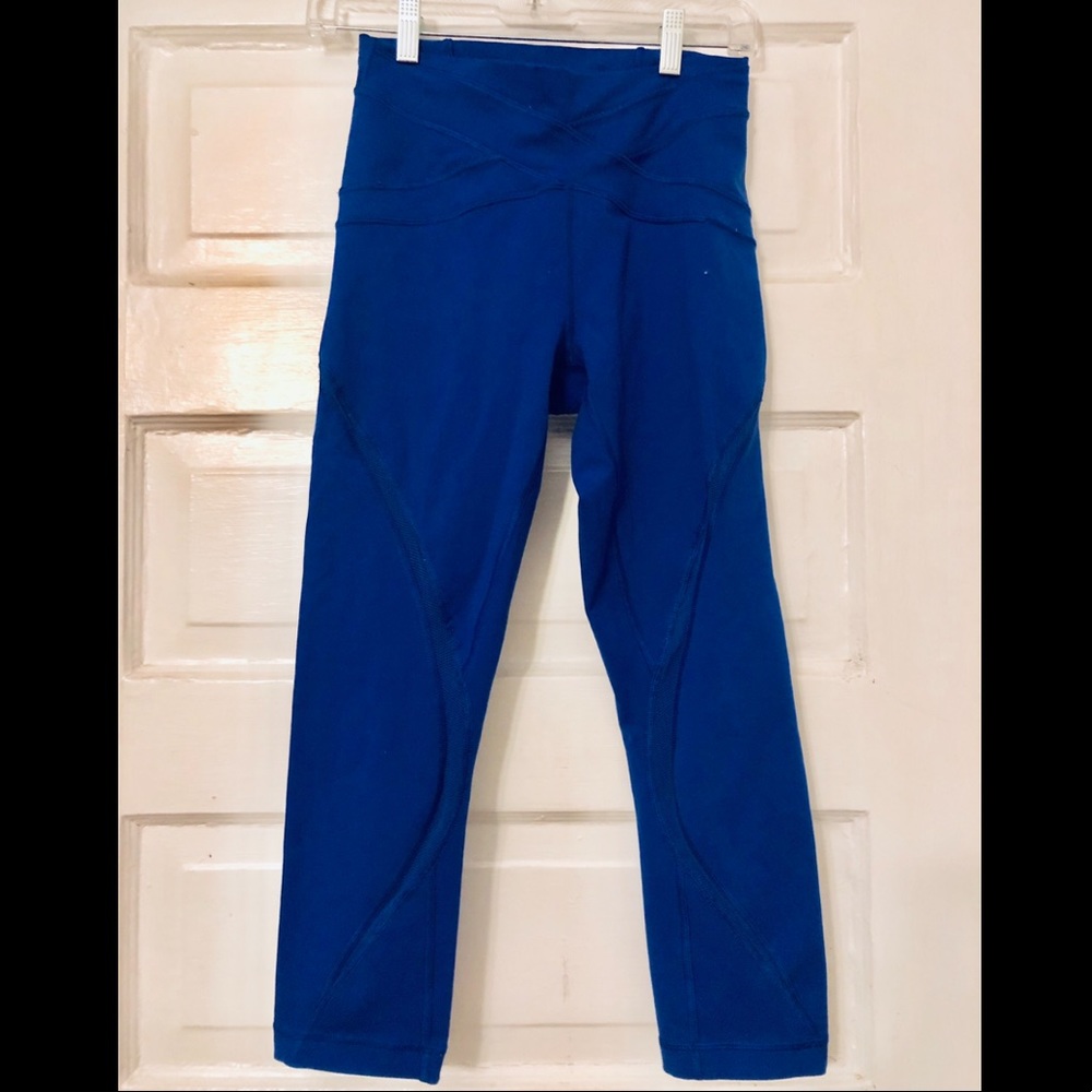 Lululemon cobalt royal blue crop leggings mesh 6